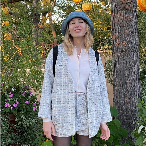 Bundle Blue Tweed Jacket and Mini Skort Skirt Fall Outfit Set Size 6 Medium - Picture 8 of 14